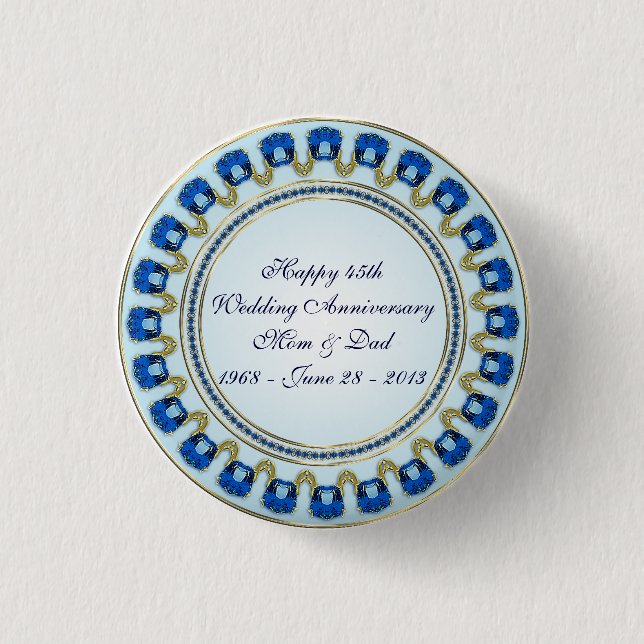 Gold Sapphire Blue 45th Wedding Anniversary 3 Cm Round Badge (Front)