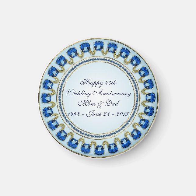 Gold Sapphire Blue 45th Wedding Anniversary Magnet (Front)