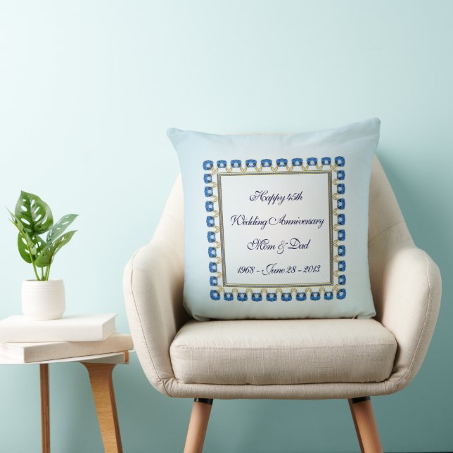 Gold Sapphire Blue 45th Wedding Anniversary Throw  Cushion (Chair)