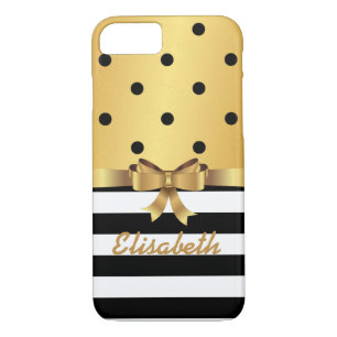 Gold satin BLAC polka dot stripe GOLD BOW MONOGRAM iPhone 8/7 Case