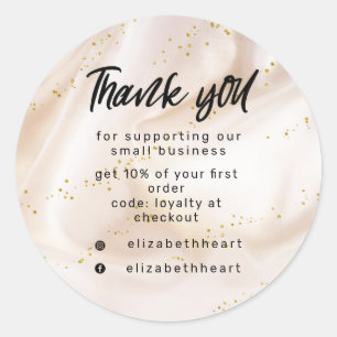 gold satin glitter business thank you sticker