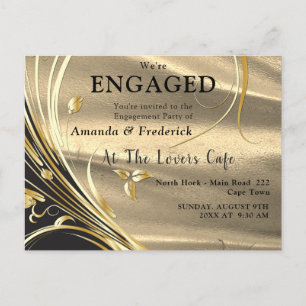 Gold Satin  & Gold flower Engagement Invitation Postcard