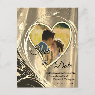 Gold Satin  & Ivory flower splendour Announcement Postcard