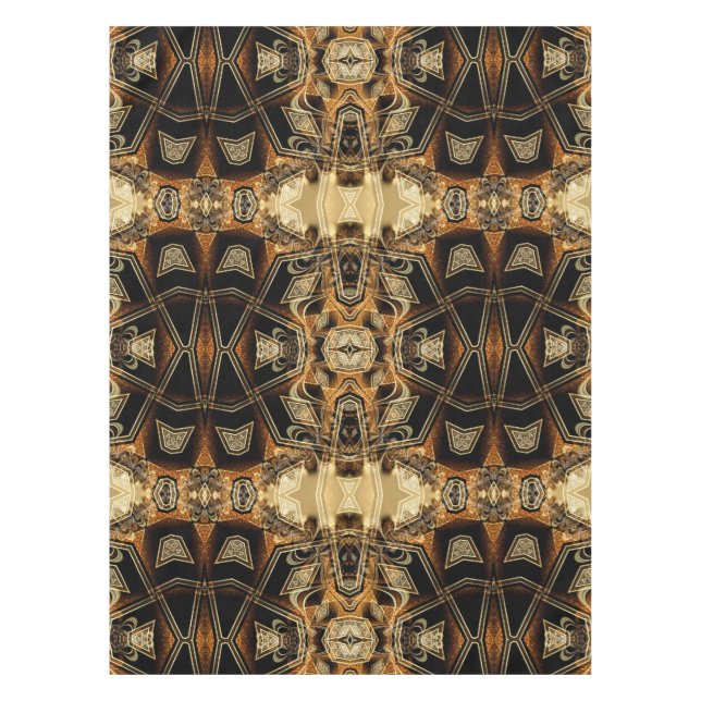 Gold Satin Lace Geometric Pattern Tablecloth (Front)