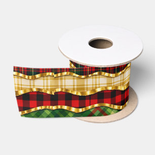Gold Satin Stitch Quilted Plaid Christmas Ribbon