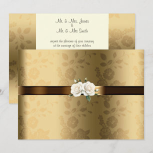 Gold Satin White Roses Gay Lesbian Invitation