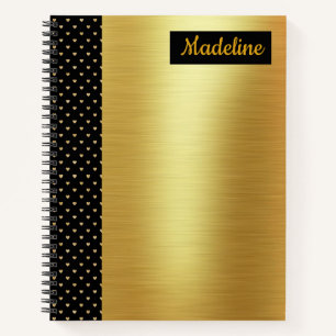 Gold Satin with Black and Gold Hearts Panel Notebook
