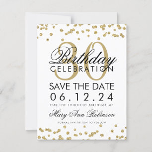 Gold Save the Date 30th Birthday Confetti