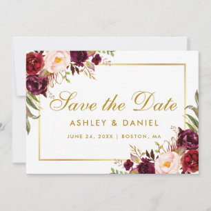 Gold  Save The Date Floral Burgundy