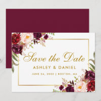 Gold  Save The Date Floral Burgundy BB