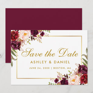 Gold Save The Date Floral Burgundy BB