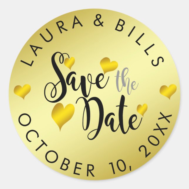 Gold Save the Date Love Glitter Wedding Classic Round Sticker (Front)