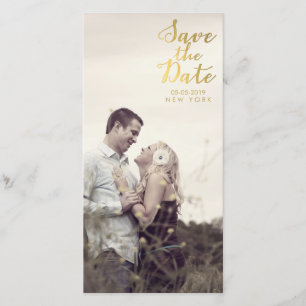 Gold Save the Date Script Overlay Photo Cards