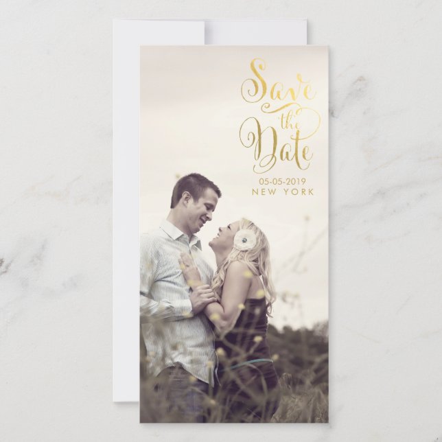 Gold Save the Date Script Overlay Photo Cards (Front)