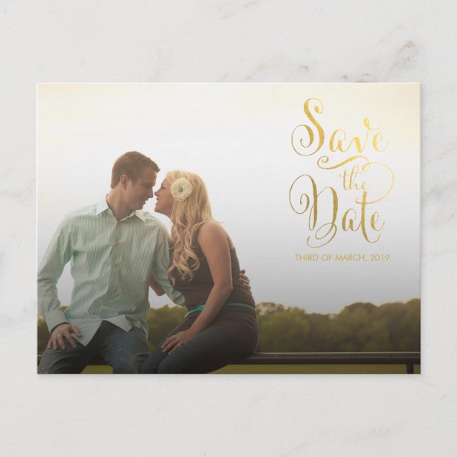Gold Save the Date Typography Announcement Postcard (Front)