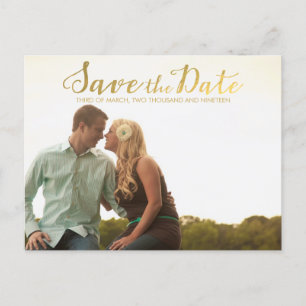 Gold Save the Date Typography Announcement Postcard