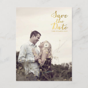 Gold Save the Date Typography Announcement Postcard