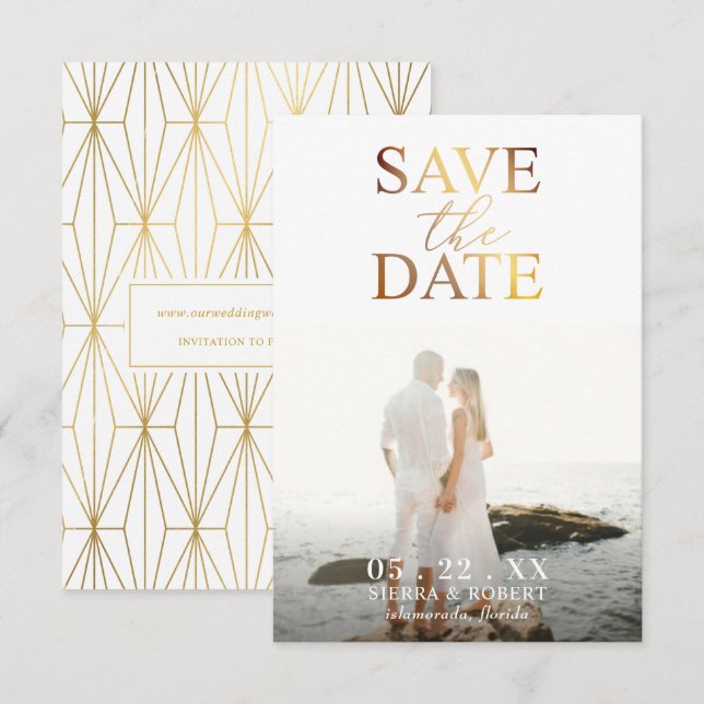 Gold Save the Date Wedding Announcement (Front/Back)