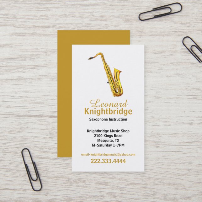 Gold Saxophone Business Card (Front/Back In Situ)