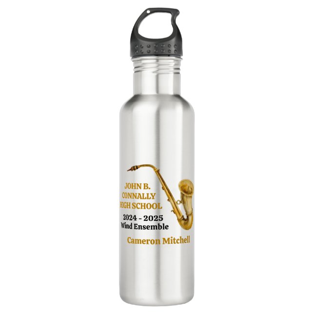 Gold Saxophone Player Personalised Band 710 Ml Water Bottle (Front)
