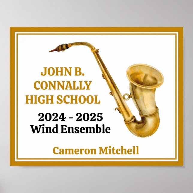 Gold Saxophone Player Personalised Band Poster (Front)