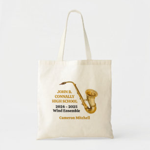 Gold Saxophone Player Personalised Band Tote Bag