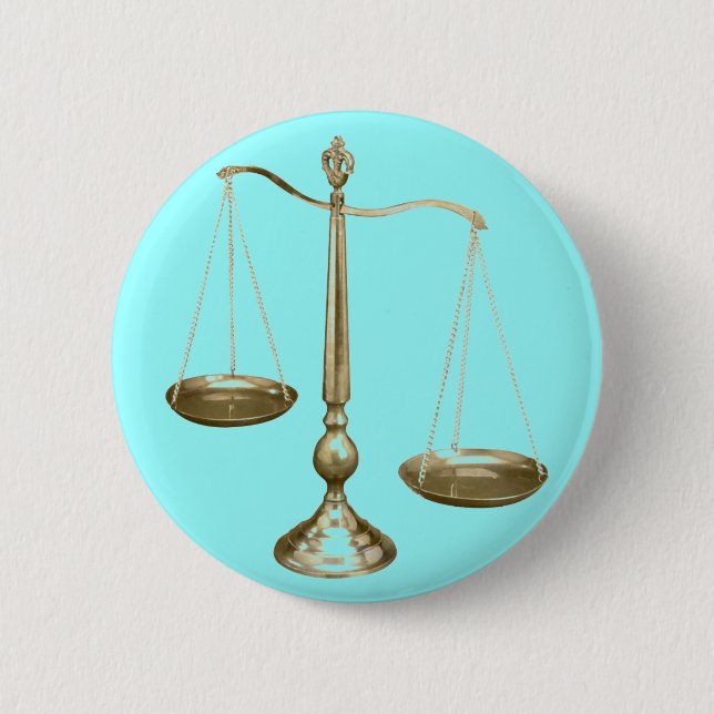 gold scales of justice 6 cm round badge (Front)