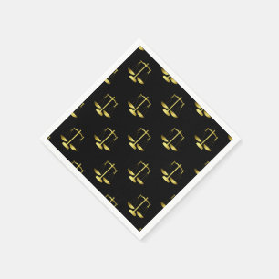 Gold Scales Of Justice on Black Repeat Pattern Napkin
