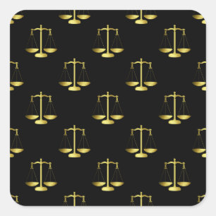 Gold Scales Of Justice on Black Repeat Pattern Square Sticker