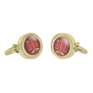 Gold Scales of Justice on Red   Lawyers Gold Finish Cufflinks