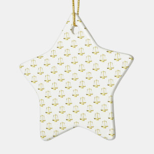 Gold Scales Of Justice on White Repeat Pattern Ceramic Tree Decoration
