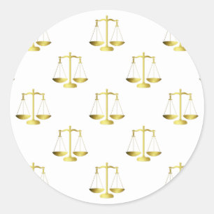 Gold Scales Of Justice on White Repeat Pattern Classic Round Sticker