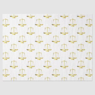 Gold Scales Of Justice on White Repeat Pattern Tissue Paper