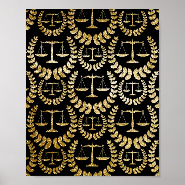 Gold Scales Of Justice Repeat Pattern Poster (Front)