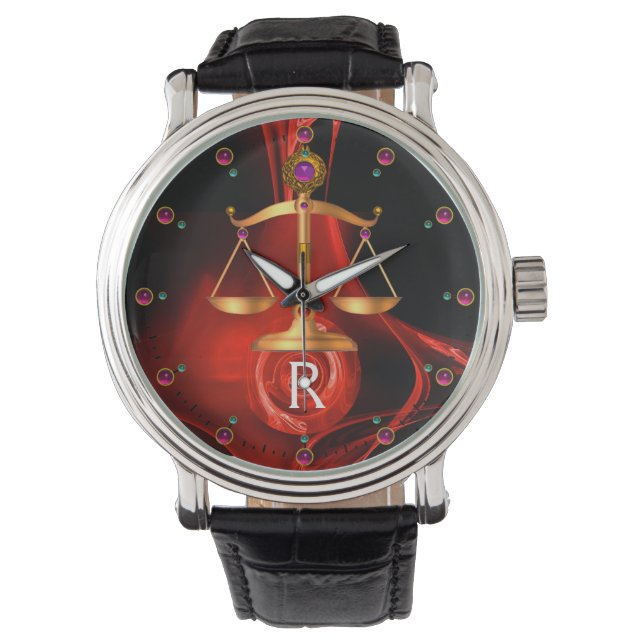 GOLD SCALES OF LAW, ATTORNEY,Justice Red Black Watch (Front)