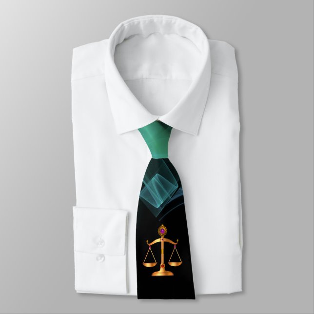 GOLD SCALES OF LAW GEMSTONES Justice Symbol Green Tie (Tied)