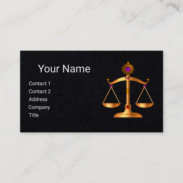 GOLD SCALES OF LAW,JUSTICE MONOGRAM,Black Paper Business Card (Front)