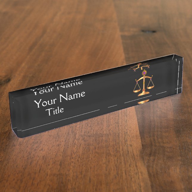 GOLD SCALES OF LAW,JUSTICE SYMBOL ATTORNEY Black Nameplate (Side)