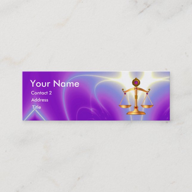 GOLD SCALES OF LAW MONOGRAM Ultra Violet Purple Mini Business Card (Front)
