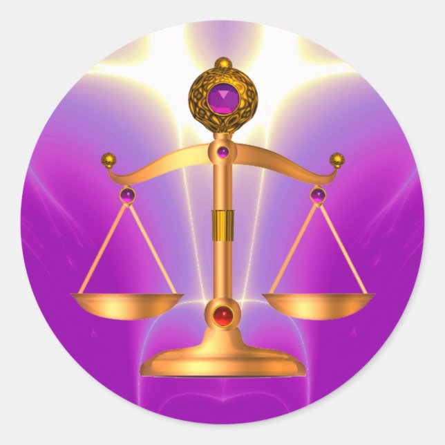 GOLD SCALES OF LAW WITH GEM STONES ,Justice Symbol Classic Round Sticker (Front)