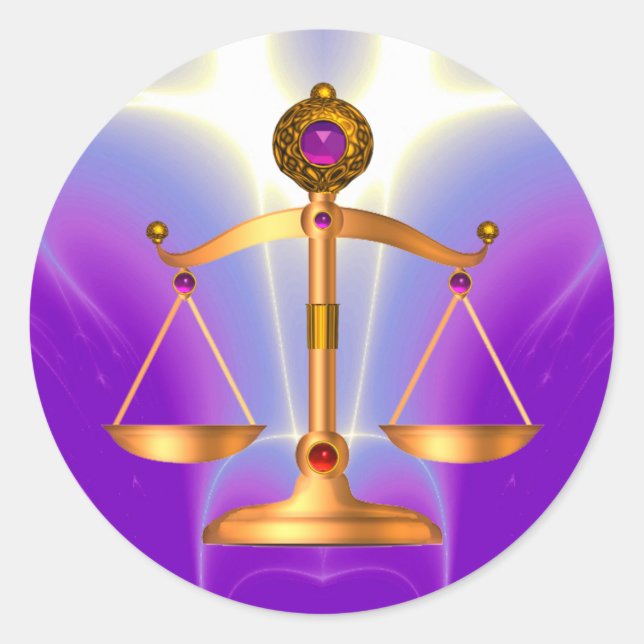 GOLD SCALES OF LAW WITH GEM STONES ,Justice Symbol Classic Round Sticker (Front)