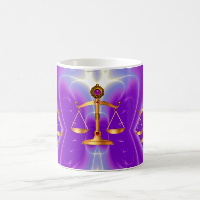 GOLD SCALES OF LAW WITH GEM STONES ,Justice Symbol Coffee Mug (Center)