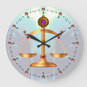 GOLD SCALES OF LAW WITH GEM STONES ,Justice Symbol Large Clock