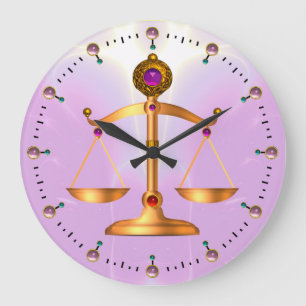 GOLD SCALES OF LAW WITH GEM STONES ,Justice Symbol Large Clock