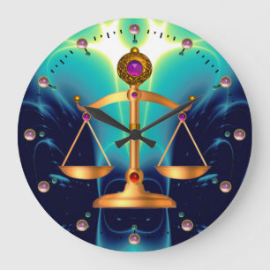 GOLD SCALES OF LAW WITH GEM STONES ,Justice Symbol Large Clock