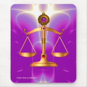 GOLD SCALES OF LAW WITH GEM STONES ,Justice Symbol Mouse Mat