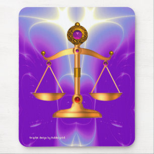 GOLD SCALES OF LAW WITH GEM STONES ,Justice Symbol Mouse Mat