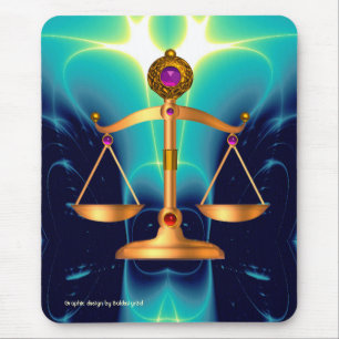 GOLD SCALES OF LAW WITH GEM STONES ,JUSTICE SYMBOL MOUSE MAT