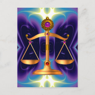 GOLD SCALES OF LAW WITH GEM STONES ,Justice Symbol Postcard