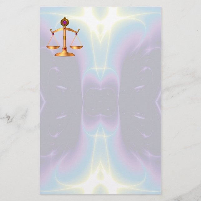 GOLD SCALES OF LAW WITH GEM STONES ,Justice Symbol Stationery (Front)